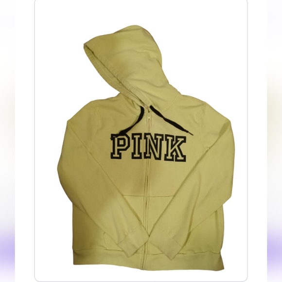 PINK VS Full Zip Hoodie Neon Yellow Highlighter & Blk Block Logo 😍🔥💎 - Picture 2 of 4